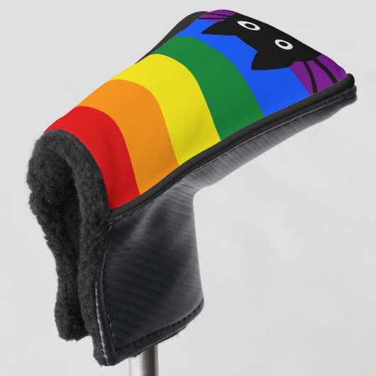 Pieking Black Cat Regenboog Vlag Golfheadcover (3/4 voorkant)