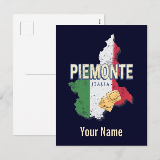Piemonte Italy Retro Region Map  Pasta Feestdagenkaart (Voorkant / Achterkant)
