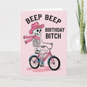 Piep Beep Verjaardag Funny Pink Skeleton Bike Kaart