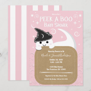 Piep een BOE Geest Heks Roze Halloween Baby Shower Kaart