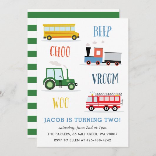 Piep Vroom Woe Tractor Kinderverjaardagsfeestje  Kaart (Voorkant / Achterkant)