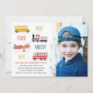 Piep vroom woo foto verjaardagsfeestuitnodiging kaart