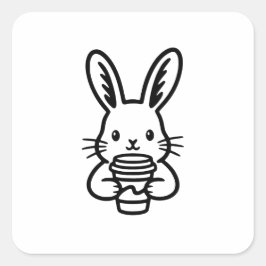 Piepend konijn met koffiekopje vierkante sticker