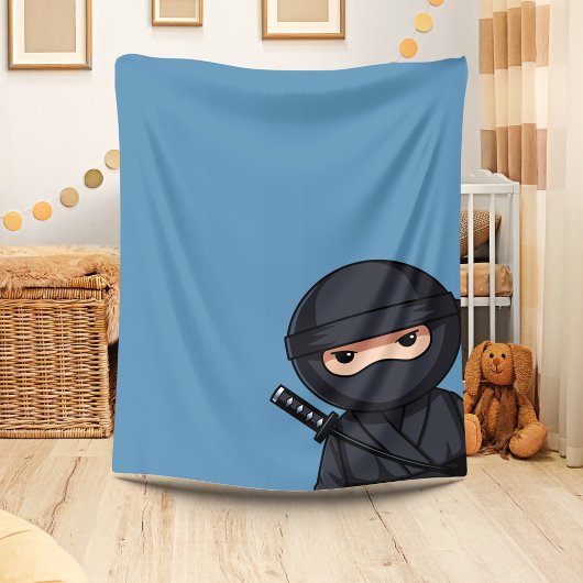 Piepende Ninja op Blauwe Fleece Deken
