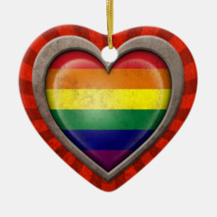 Piepende regenboogvlag met lichte stralen keramisch ornament