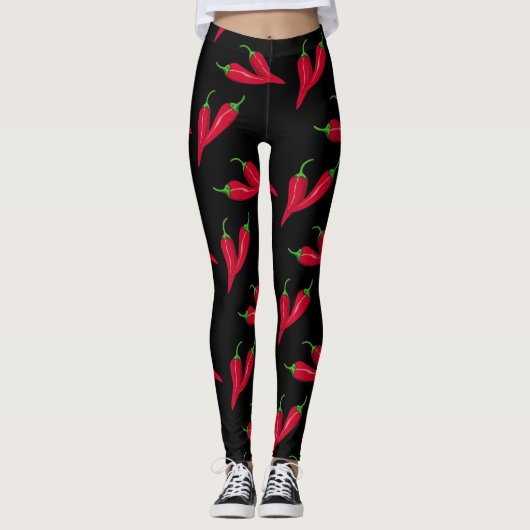 Piepjes met zwarte rode Spaanse peper Leggings (Voorkant)