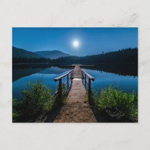 Pier bij nacht onder een volle maan briefkaart