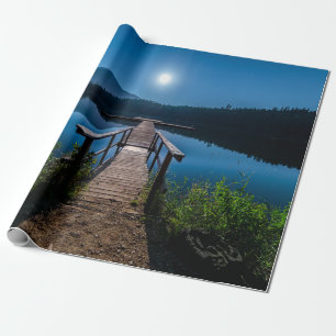 Pier bij nacht onder een volle maan cadeaupapier