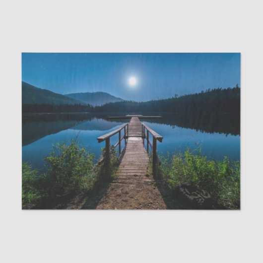 Pier bij nacht onder een volle maan tissuepapier (Voorkant)