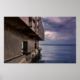 Pier dek in zonsondergang poster