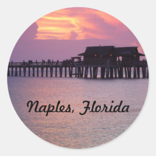pier in Napels, Florida bij zonsondergang Ronde Sticker