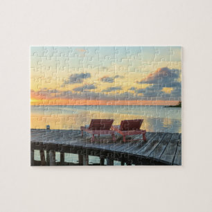 Pier kijkt uit over de oceaan, Belize Legpuzzel