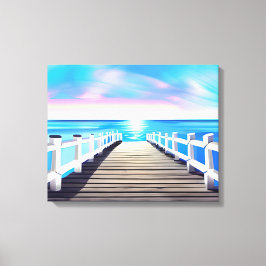Pier, oceaan en hemel bij zonsopgang canvas afdruk