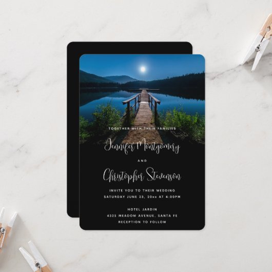 Pier 's nachts onder een Moon Weddenschap Kaart (Voorkant / Achterkant in situ)