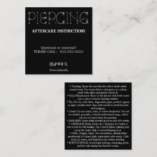 Piercing Aftercare Instructions Business Card Vierkante Visitekaartje