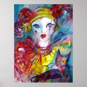 PIERO MET KAT / Venetiaanse Carnavalsmaskers Poster