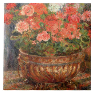 Pierre A Renoir Geraniums in een koperbekken Tegeltje