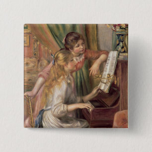 Pierre A Renoir   Jonge meisjes in de Piano Vierkante Button 5,1 Cm