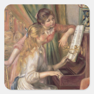 Pierre A Renoir Jonge meisjes in Piano Vierkante Sticker