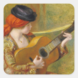 Pierre A Renoir Jonge Spaanse vrouw met gitaar Vierkante Sticker