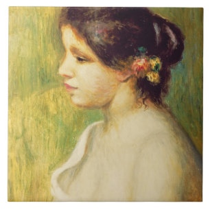 Pierre A Renoir Jonge vrouw met bloemen aan het Tegeltje