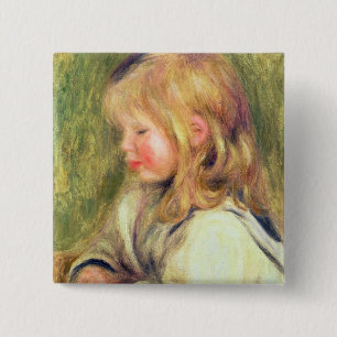 Pierre A Renoir   Kind in een witte Shirt Vierkante Button 5,1 Cm