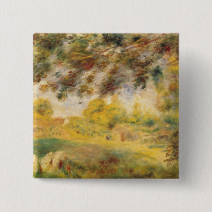 Pierre A Renoir   Landschap van het voorjaar Vierkante Button 5,1 Cm