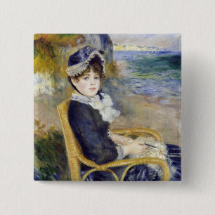 Pierre-Auguste Renoir - Aan de kust Vierkante Button 5,1 Cm