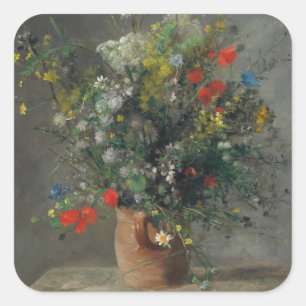 Pierre-Auguste Renoir - Bloemen in een vaas 1866 Vierkante Sticker