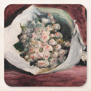 Pierre-Auguste Renoir - Bouquet in een doos Vierkante Kartonnen Onderzetter