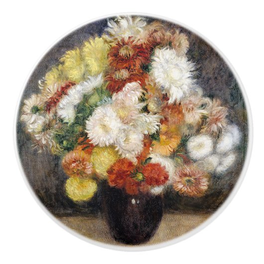 Pierre-Auguste Renoir Bouquet van Chrysanthema Keramische Knop (Voorkant)