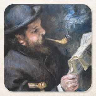 Pierre-Auguste Renoir - Claude Monet Reading Vierkante Kartonnen Onderzetter
