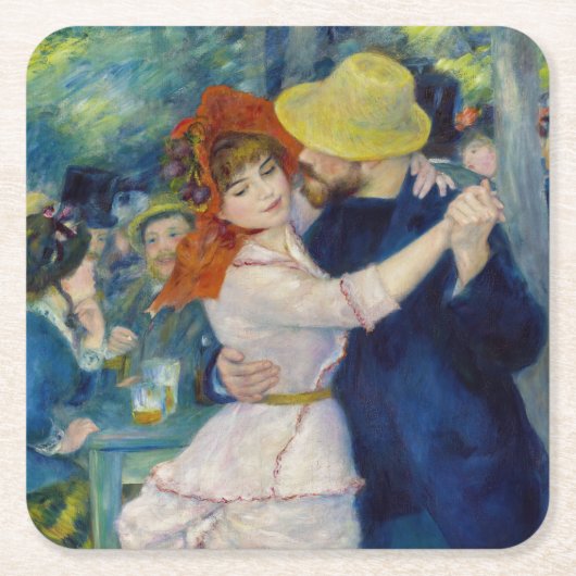 Pierre-Auguste Renoir - Dance te Bougival Vierkante Kartonnen Onderzetter (Voorkant)