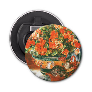 Pierre-Auguste Renoir Geraniums en katten Button Flesopener