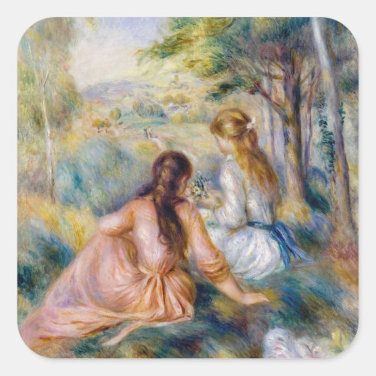 Pierre-Auguste Renoir - In de wei Vierkante Sticker (Voorkant)