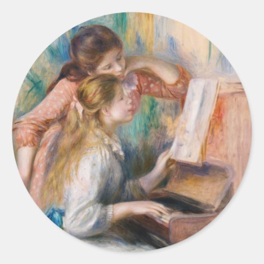 Pierre Auguste Renoir - Jonge meisjes aan de Piano Ronde Sticker (Voorkant)