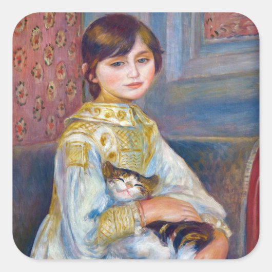 Pierre-Auguste Renoir - Kind met Kat Vierkante Sticker (Voorkant)