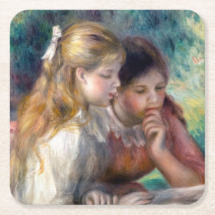 Pierre-Auguste Renoir - Lezing Vierkante Kartonnen Onderzetter
