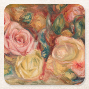 Pierre-Auguste Renoir - Rozen Vierkante Kartonnen Onderzetter