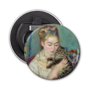 Pierre-Auguste Renoir - Vrouw met een kat Button Flesopener