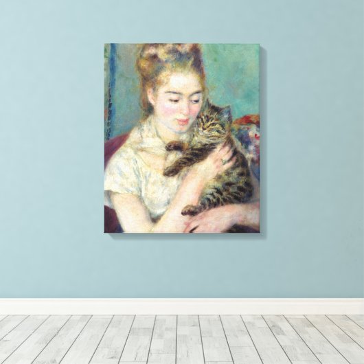 Pierre-Auguste Renoir - Vrouw met een kat Canvas Afdruk (Insitu (Houten vloer))