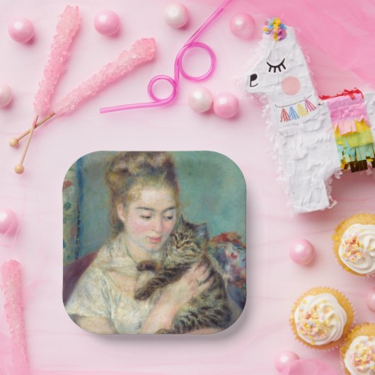 Pierre-Auguste Renoir - Vrouw met een kat Papieren Bordje (Feest)