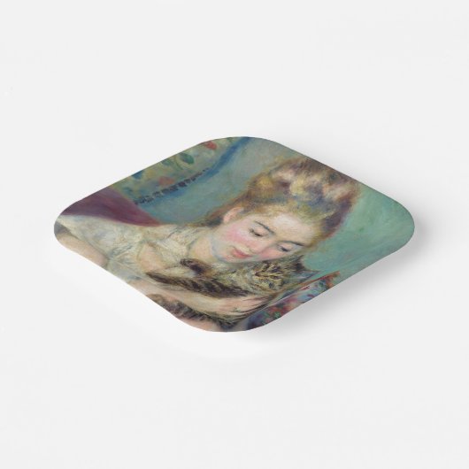 Pierre-Auguste Renoir - Vrouw met een kat Papieren Bordje (Gebogen)