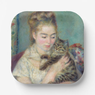 Pierre-Auguste Renoir - Vrouw met een kat Papieren Bordje