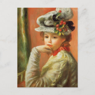 Pierre-Auguste Renoir-Young Girl in een wit Pet Briefkaart