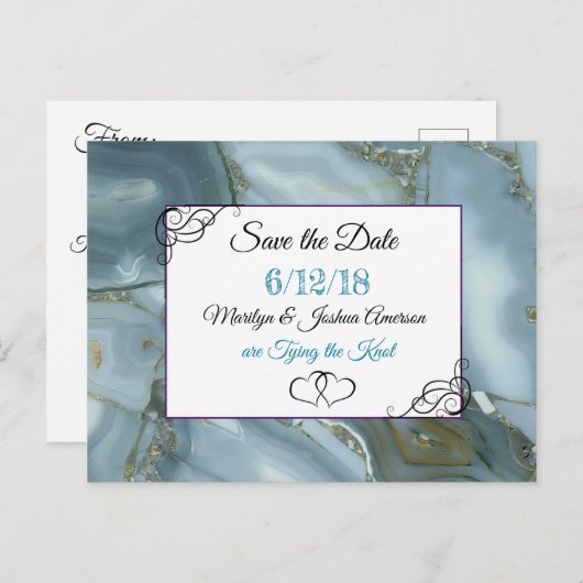 Pierre bleue marbrée Enregistrer la date Carte pos (Devant / Derrière)