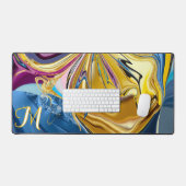 Pierre d'or bleu 3D forme Monogramme Liquide Abstr (Clavier et souris)