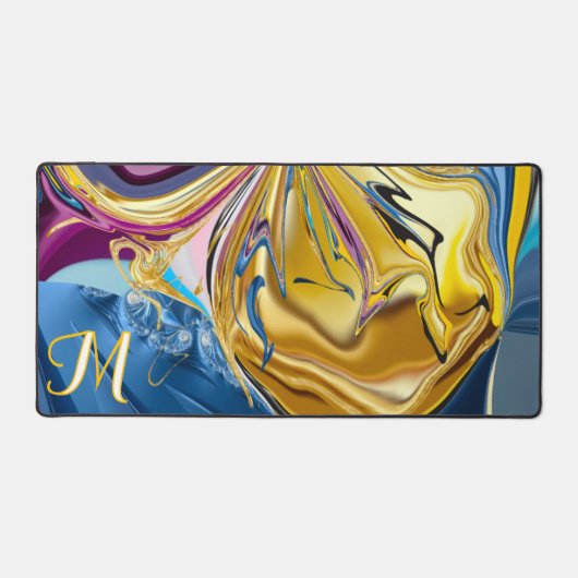 Pierre d'or bleu 3D forme Monogramme Liquide Abstr (Recto)