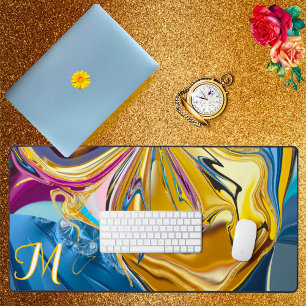 Pierre d'or bleu 3D forme Monogramme Liquide Abstr