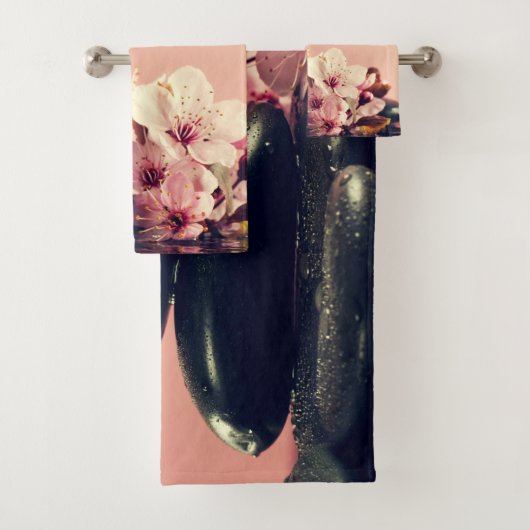 Pierres Zen Noires Fleurs (En situation)